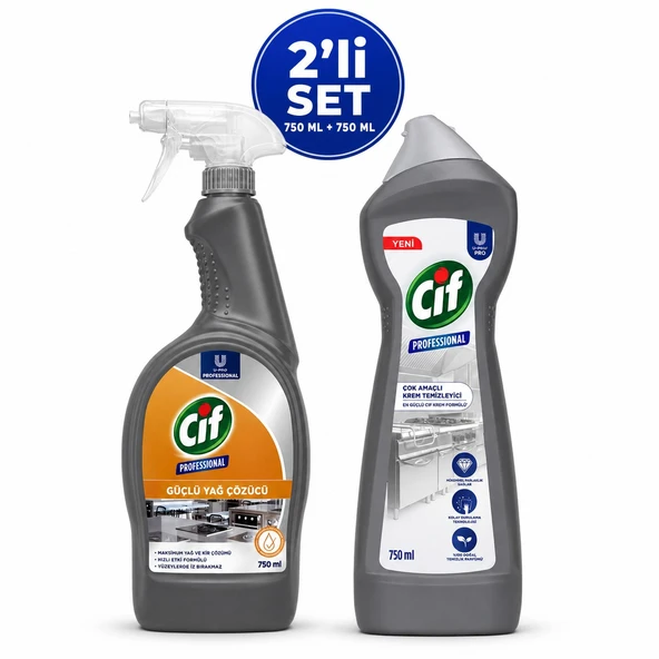 U-Pro Cif Yağ Çözücü Sprey 750 ML + Cif Krem Temizleyici 750 ML 2’li Temizlik Seti ürün görseli 1
