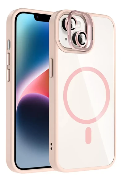 Joko Apple iPhone 14 Remim Lensli Magsafe Standlı Kapak - Pembe ürün görseli 1