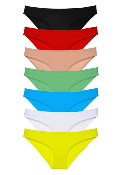 7 adet Süper Eko Set Likralı Kadın Slip Külot Çok Renkli ürün görseli 1