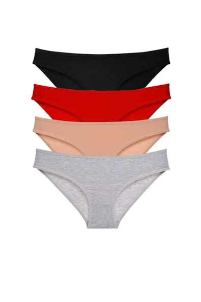 4 adet Süper Eko Set Likralı Kadın Slip Külot Siyah Kırmızı Ten Gri ürün görseli 1