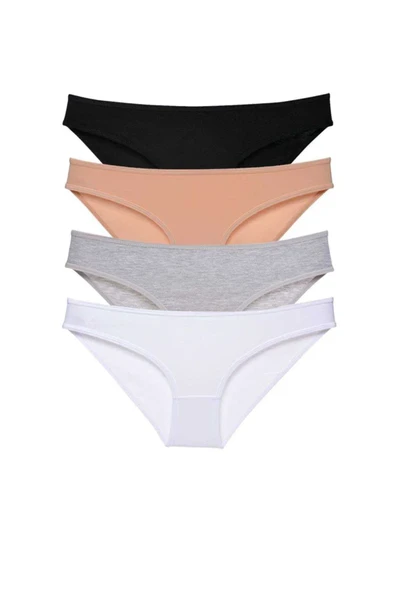 4 adet Süper Eko Set Likralı Kadın Slip Külot Siyah Ten Gri Beyaz ürün görseli 1