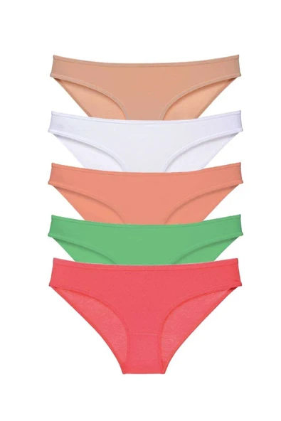 5 adet Süper Eko Set Likralı Kadın Slip Külot Ten Beyaz Pudra Yeşil Fuşya ürün görseli 1