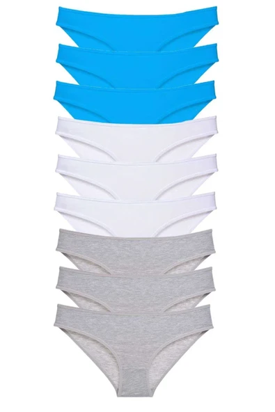 9 adet Süper Eko Set Likralı Kadın Slip Külot Gri Beyaz Mavi ürün görseli 1