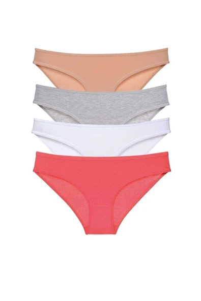 4 adet Süper Eko Set Likralı Kadın Slip Külot Ten Gri Beyaz Fuşya ürün görseli 1