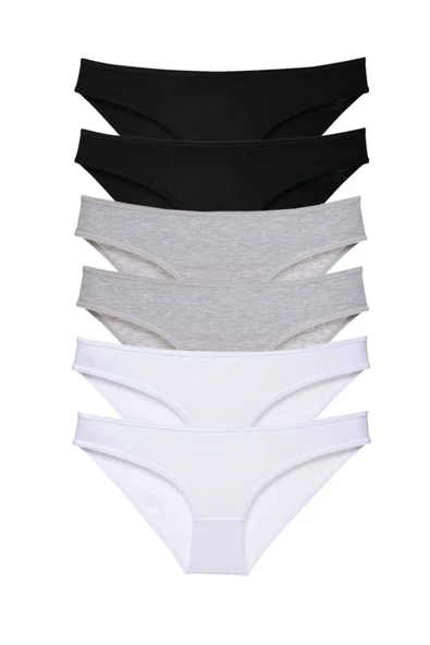 6 adet Süper Eko Set Likralı Kadın Slip Külot Siyah Gri Beyaz ürün görseli 1
