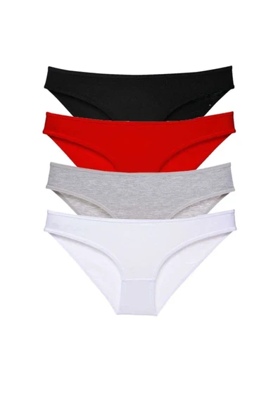 4 adet Süper Eko Set Likralı Kadın Slip Külot Siyah Kırmızı Gri Beyaz ürün görseli 1