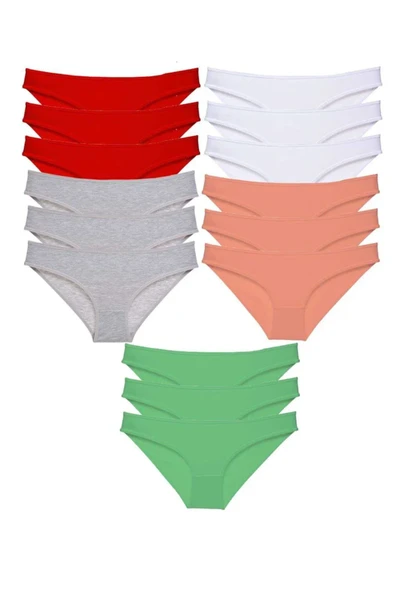 15 adet Süper Eko Set Likralı Kadın Slip Külot Kırmızı Gri Beyaz Pudra Yeşil ürün görseli 1