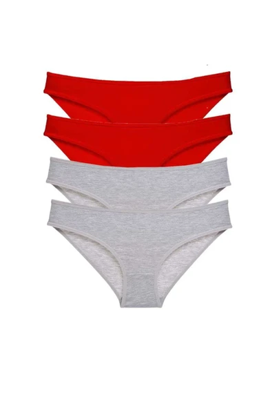 4 adet Eko Set Likralı Kadın Slip Külot Kırmızı Gri ürün görseli 1
