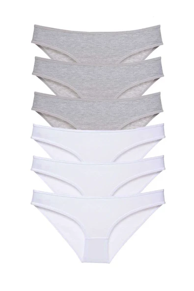 6 adet Süper Eko Set Likralı Kadın Slip Külot Gri Beyaz ürün görseli 1