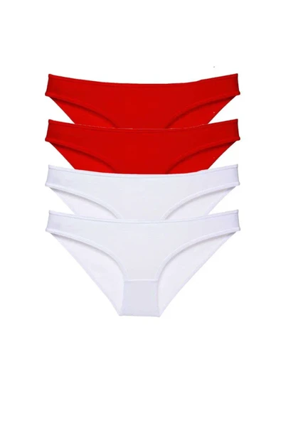 4 adet Süper Eko Set Likralı Kadın Slip Külot Kırmızı Beyaz ürün görseli 1