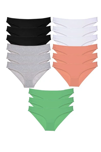 15 adet Süper Eko Set Likralı Kadın Slip Külot Siyah Gri Beyaz Pudra Yeşil ürün görseli 1