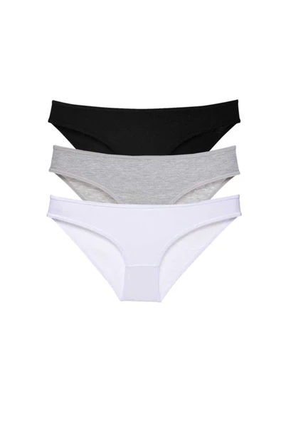 3 adet Süper Eko Set Likralı Kadın Slip Külot Siyah Gri Beyaz ürün görseli 1