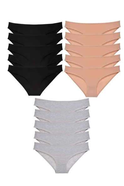 15 adet Süper Eko Set Likralı Kadın Slip Külot Siyah Ten Gri ürün görseli 1