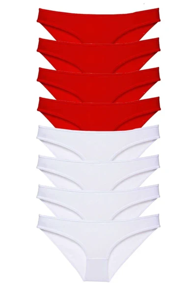 8 adet Süper Eko Set Likralı Kadın Slip Külot Kırmızı Beyaz ürün görseli 1
