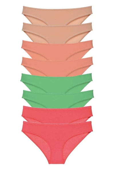 8 adet Süper Eko Set Likralı Kadın Slip Külot Ten Pudra Yeşil Fuşya ürün görseli 1