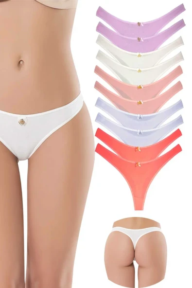 10 Adet Pamuklu Kadın Klasik Tanga Soft Renkler ürün görseli 1