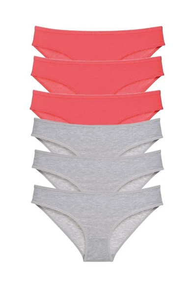 6 adet Süper Eko Set Likralı Kadın Slip Külot Fuşya Gri ürün görseli 1