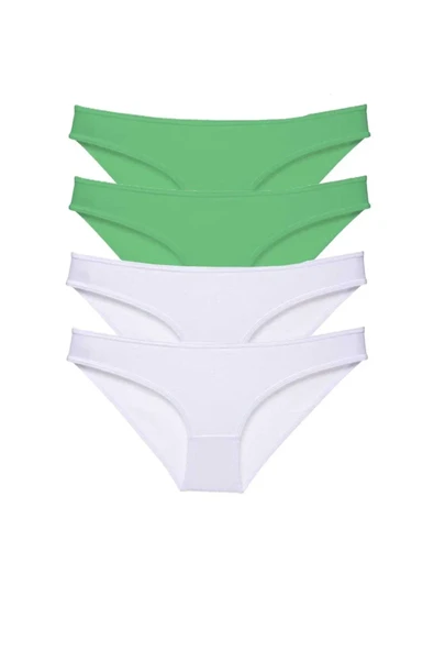 4 adet Eko Set Likralı Kadın Slip Külot Yeşil Beyaz ürün görseli 1