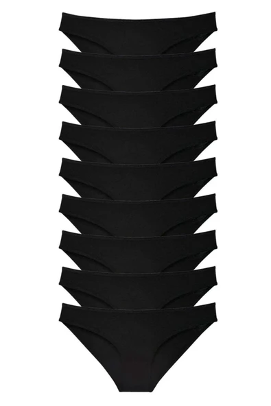 9 adet Süper Eko Set Likralı Kadın Slip Külot Siyah ürün görseli 1