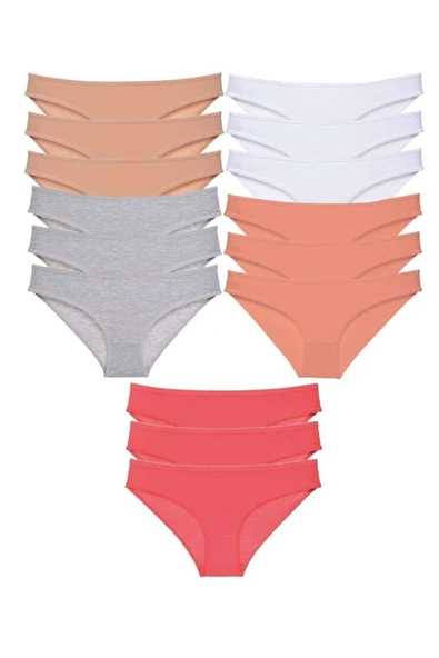 15 adet Süper Eko Set Likralı Kadın Slip Külot Ten Gri Beyaz Pudra Fuşya ürün görseli 1