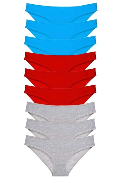 9 adet Süper Eko Set Likralı Kadın Slip Külot Kırmızı Gri Mavi ürün görseli 1