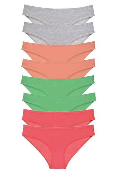 8 adet Süper Eko Set Likralı Kadın Slip Külot Gri Pudra Yeşil Fuşya ürün görseli 1