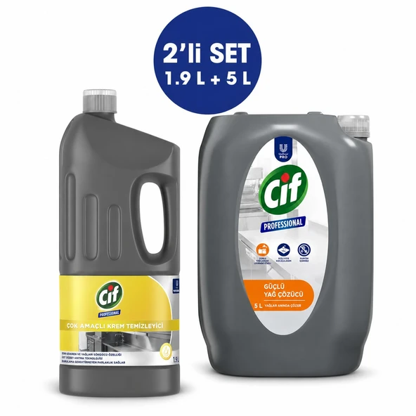U-Pro Cif Krem Temizleyici 1.9 L + Cif Yağ Sökücü 5 L 2’li Profesyonel Temizlik Seti ürün görseli 1