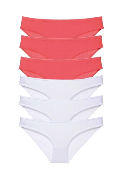 6 adet Eko Set Likralı Kadın Slip Külot Fuşya Beyaz ürün görseli 1