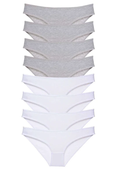 8 adet Süper Eko Set Likralı Kadın Slip Külot Gri Beyaz ürün görseli 1