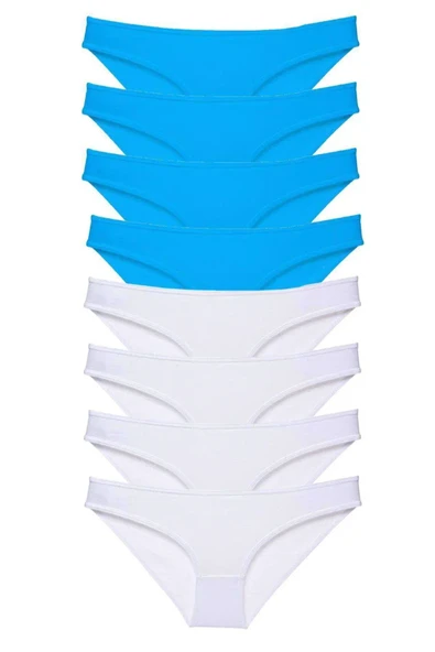 8 adet Süper Eko Set Likralı Kadın Slip Külot Beyaz ve Mavi ürün görseli 1