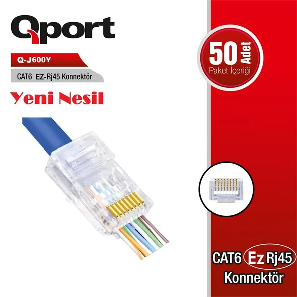 QPORT Q-J600Y CAT6 50 LİK PAKET EZRJ45 YENİ NESİL KONNEKTÖR ürün görseli 1