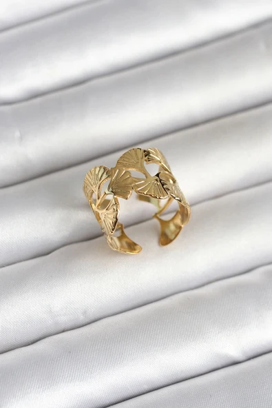316L Çelik Gold Renk Yelpaze Model Kadın Yüzük ürün görseli 1