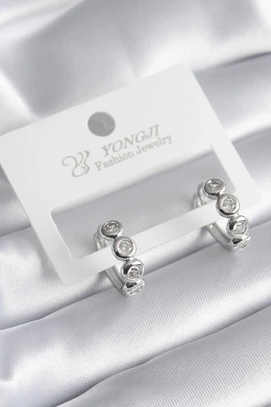 Pirinç Gümüş Renk Zirkon Taşlı Kadın Küpe ürün görseli 1