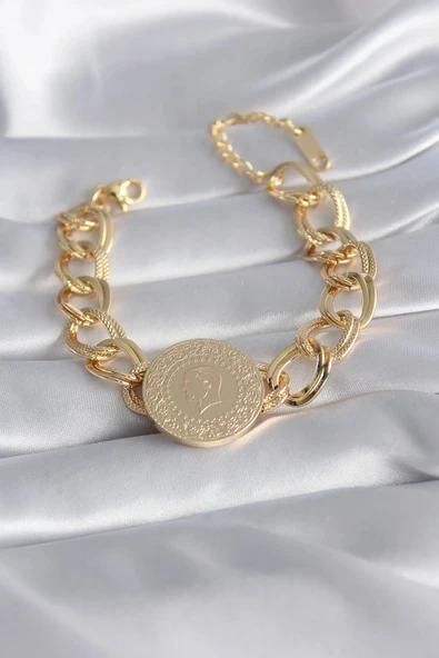 316L Çelik Gold Renk Tam Altın Model Samanyolu Kadın Bileklik ürün görseli 1