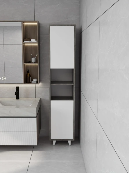 Riva Çamaşır Sepetli Banyo Dolabı Hanoi Beyaz Renk ürün görseli 1