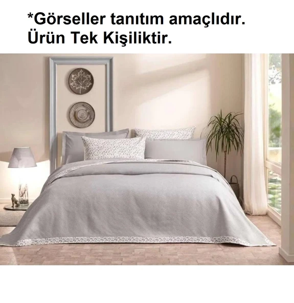 Özdilek Rf -Gri- Jakar Biyeli (Z) Tek Kişilik Pike Takımı (2 Yastık Kılıflı) ürün görseli 1