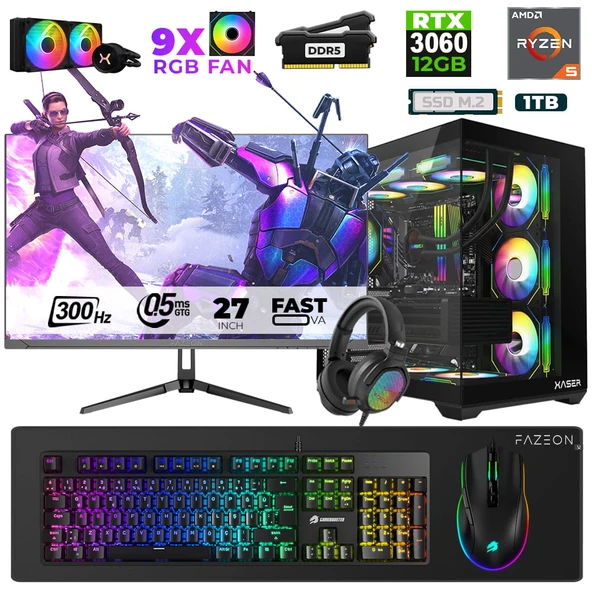 Xaser Star X210 Ryzen 5 7500F 16GB Ram 1TB M.2 NVMe SSD 12GB RTX3060 27" 300Hz Oyuncu Bilgisayarı ürün görseli 1