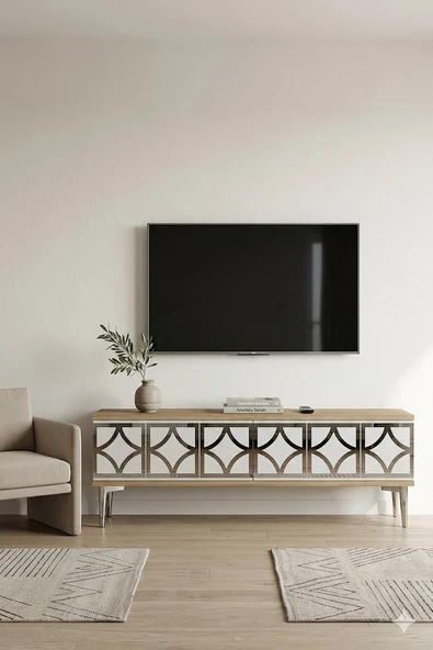 TSA1237DBS LEM Tv Sehpası Safirmeşe-Beyaz-Silver 120cm ürün görseli 1
