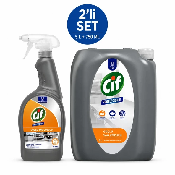 U-Pro Cif Yağ Çözücü 5 L + Yağ Çözücü Sprey 750 ML Profesyonel Mutfak Temizlik Seti ürün görseli 1