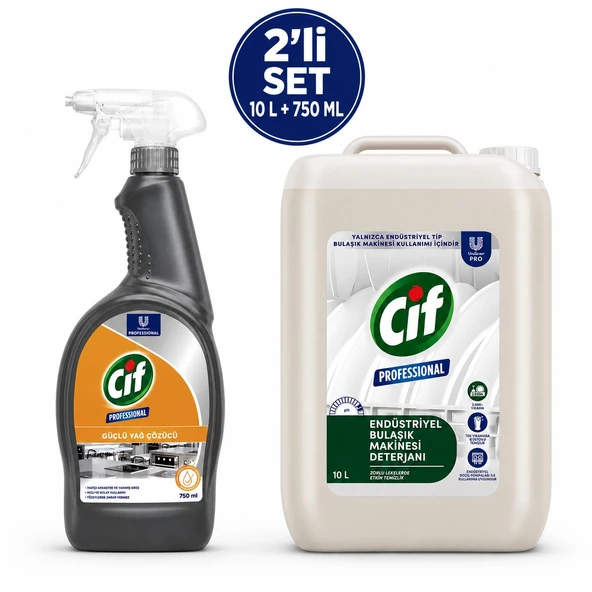 U-Pro Cif Bulaşık Makinesi Deterjanı 10 L + Yağ Çözücü Sprey 750 ML 2’li Profesyonel Mutfak Seti ürün görseli 1