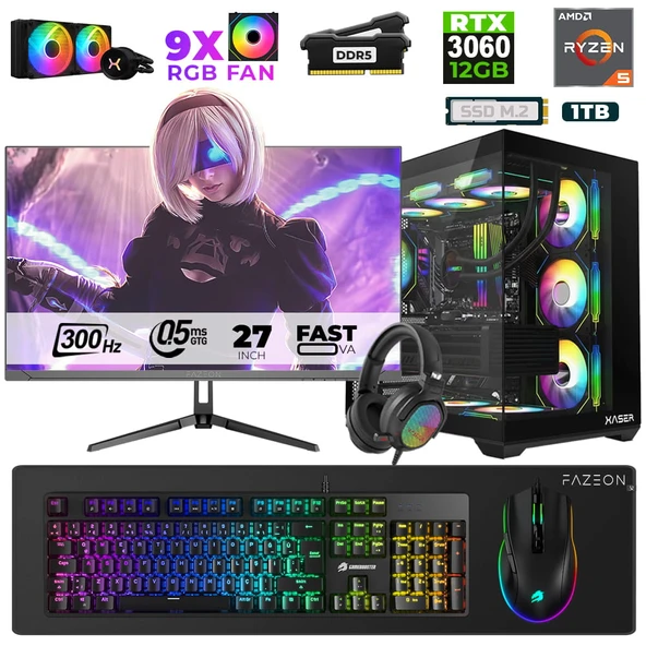 Xaser Star X230 Ryzen 5 7500F 32GB Ram 1TB M.2 NVMe SSD 12GB RTX3060 27" 300Hz Oyuncu Bilgisayarı ürün görseli 1