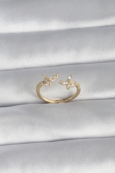Pirinç Gold Renk Zirkon Taşlı Kelebek Model Kadın Yüzük ürün görseli 1