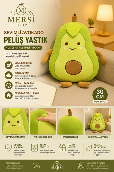 Sevimli Avokado Peluş Yastık Dekoratif Oyuncak Yastık 30 Cm ürün görseli 1