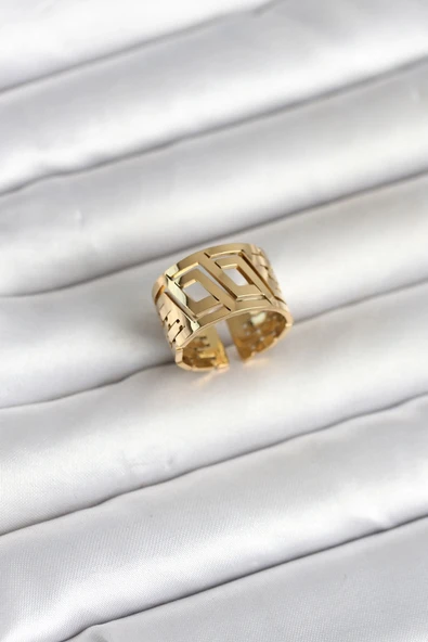 316L Çelik Gold Renk Geometrik Model Kadın Yüzük ürün görseli 1