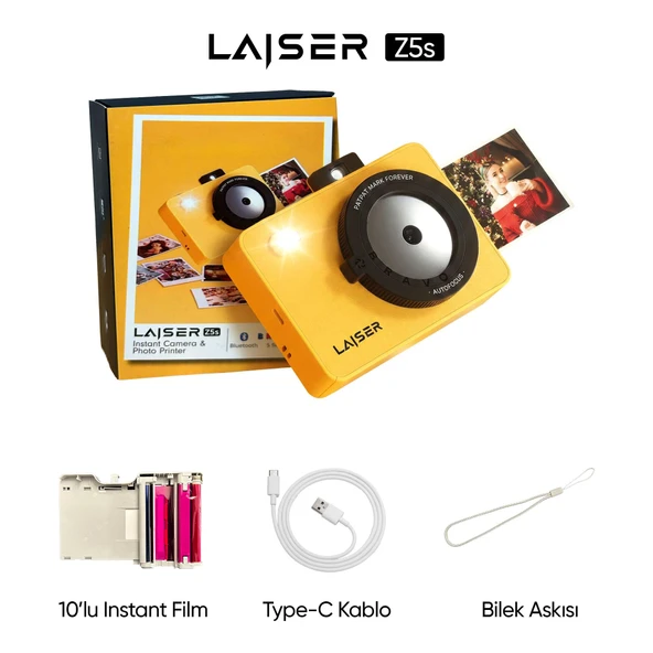 Laiser Z5s İnstant Kamera ve Fotoğraf Yazıcısı - Şipşak Fotoğraf Makinesi - Sarı ürün görseli 1