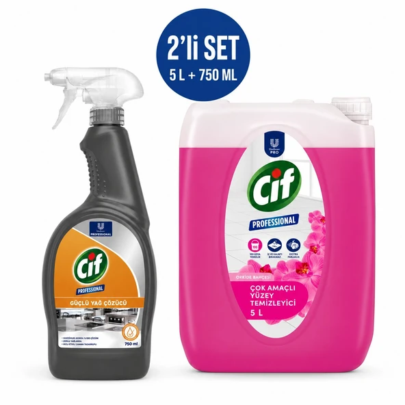 U-Pro Cif Çok Amaçlı Yüzey Temizleyici Orkide Bahçesi 5 L + Yağ Çözücü Sprey 750 ML 2’li Temizlik Seti ürün görseli 1