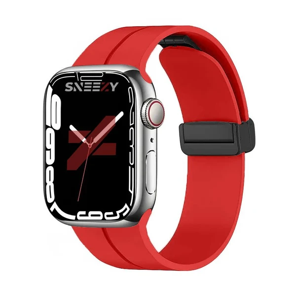 Apple Watch 42mm 44mm 45mm Seri 1 2 3 4 5 6 7 8 Se Uyumlu Coastal Manyetik Tokalı Silikon Kordon  Kırmızı ürün görseli 1