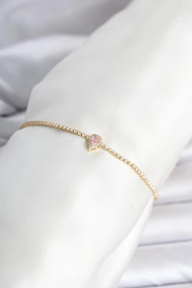 Pirinç Gold Renk Pembe Damla Model Su Yolu Kadın Bileklik ürün görseli 1