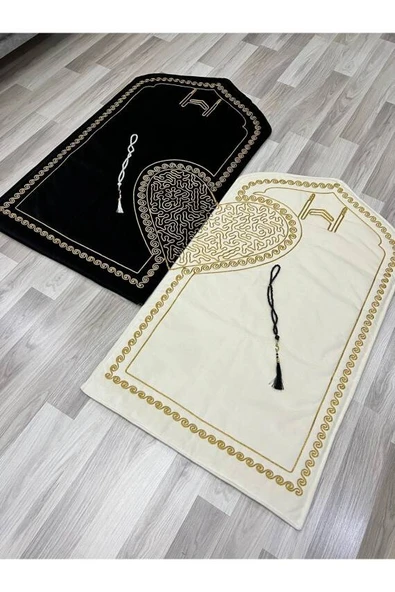 Kalpli Seccade Eşli Çift Seccade Tesbihli (SİYAH-BEYAZ) ürün görseli 1