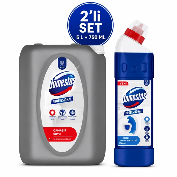 U-Pro Domestos Çamaşır Suyu 5 L + Tuvalet Temizleyici 750 ML 2’li Hijyen Seti ürün görseli 1